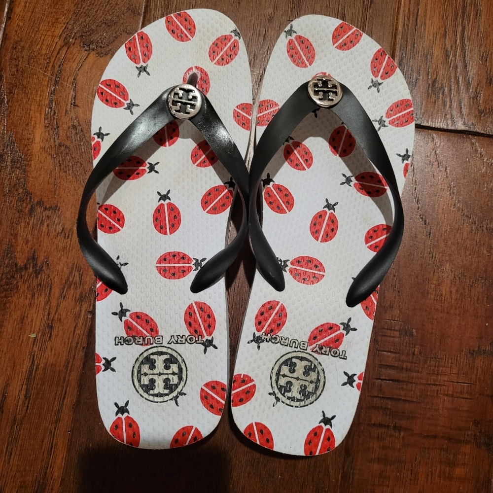 Tory Burch Ladybug Design Wedge Flip-flops Sandals Size 8